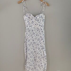 Reformation Joyce Linen Floral Print Midi Dress White Purple Romantic Feminine